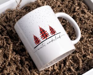 DIY Mug Template, Winter Wonderland, Christmas Tree Transparent PNG - 11oz and 15oz - Instant Download