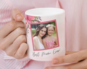 Floral Best Mom Ever Photo Mug PNG - Vintage Mug Design Template for Sublimation Digital Paper. Wrap Transfers 11oz | 15oz - High-Resolution