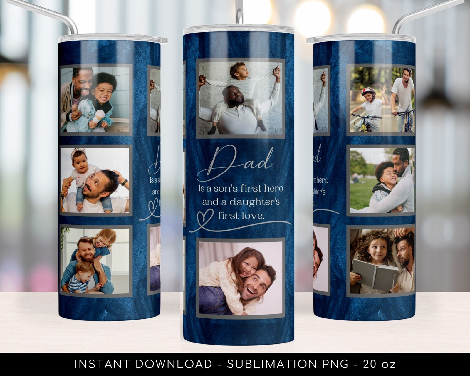 Blue Photo Grid Dad Tumbler Wrap