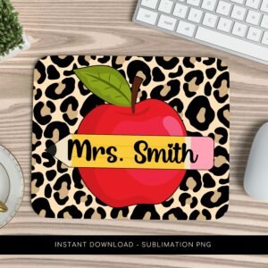 Teacher Mousepad PNG, Mouse Pad Sublimation PNG, Teacher Transfer Wrap Design, Custom Teacher Gift, Apple Split Name Frame, Digital Download