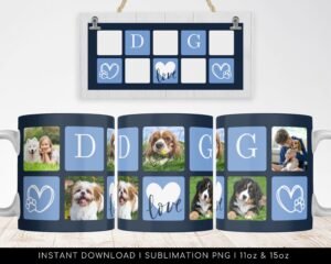 DOG LOVE Photo Mug Sublimation png - Paw & Bones Pattern for Transfers 11oz, 15oz - Love Dog Photo Mug Template, Sublimation Digital Paper