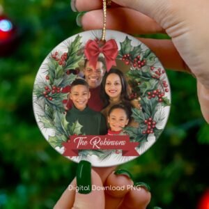 DIY Christmas Family Round Ornament PNG, Christmas Gift Ornament Design, Custom Photo Xmas Family Sublimation Template, Instant Download.