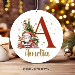 Christmas Alphabet PNG, Santa Initial Letter PNG, Xmas Ornament Png Design, Custom Name Christmas Sublimation, DIY Family Xmas Keepsake Png.