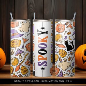 Halloween Tumbler PNG, Spooky Witch PNG Tumbler, Halloween Tumbler Pumpkin Pattern, 20 oz Skinny Tumbler Wrap Design PNG. Instant Download.
