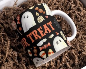 Halloween Sublimation Mug, Trick or Treat PNG Mug File for Sublimation, Mug Halloween Pattern, Mug PNG file, Mug Wrap Transfers 11oz & 15oz.