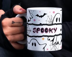 Halloween Sublimation Mug, Spooky Ghost PNG Mug File for Sublimation, Mug Halloween Pattern, Mug PNG file, Mug Wrap Transfers 11oz & 15oz.