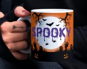 Halloween Sublimation Mug, Spooky Full Moon PNG Mug File for Sublimation, Halloween Spooky Mug PNG file, Mug Wrap Transfers 11oz & 15oz.