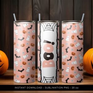 Halloween Tumbler, Boo! Ghost PNG Tumbler File, Halloween Cute Tumbler Pattern, 20 oz Skinny Tumbler Wrap Design PNG File. Instant Download