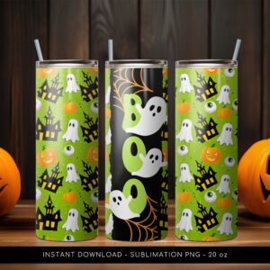 Halloween Tumbler, Boo! Pumpkin PNG Tumbler, Halloween Ghost Tumbler Pattern, 20 oz Skinny Tumbler Wrap Design PNG File. Instant Download.