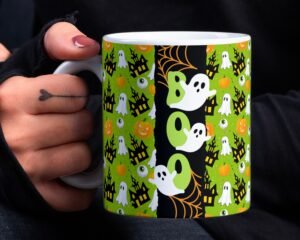Halloween Sublimation Mug, Boo! Ghost PNG Mug File for Sublimation, Halloween Cute Mug Pattern, Mug PNG file, Mug Wrap Transfers 11oz & 15oz