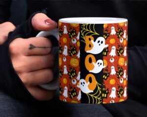 Halloween Sublimation Mug, Boo! Ghost PNG Mug File for Sublimation, Halloween Cute Mug Pattern, Mug PNG file, Mug Wrap Transfers 11oz & 15oz