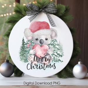 Christmas Baby Koala Round Ornament, Christmas PNG Instant Download, Sublimation Designs Downloads, Wrap Transfers Design-High-Resolution.