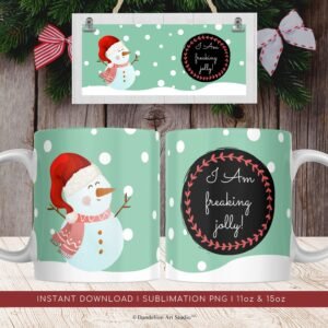 Snowman Christmas Mug PNG, Mug Template for Sublimation, Christmas Funny Mug Gift, Cute Christmas Mug, Wrap Transfers Design High-Resolution