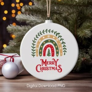 Round Christmas Ornament, Christmas Rainbow PNG Instant Download, Sublimation Designs Downloads, Wrap Transfers Design-High-Resolution.