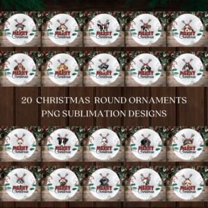 Bundle Dog Christmas PNG, Christmas Round Ornament PNG Sublimation Template, Dog Merry Christmas Ornaments, Round Hanging Digital Download.