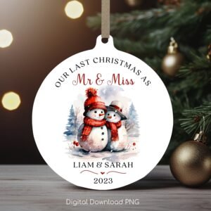 Last Christmas As Mr & Miss Round Ornament, Couple Christmas Sublimation Ornament PNG, Instant Download, Personalised Christmas Bauble PNG.