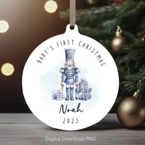 Personalized Baby's 1st Christmas Ornament, Nutcracker PNG Instant Download, Christmas PNG Sublimation Ornament, PNG Wrap Transfers Design.