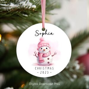 Personalized Christmas Ornament, Cute Baby Snowman PNG Instant Download, Christmas Keepsake Sublimation Template, PNG Wrap Transfers Design.