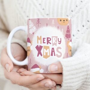Merry Christmas Mug Sublimation PNG, Cute Christmas Pattern PNG, Bear Christmas Mug, Transfer Mug Press, Wrap Template, Instant Download.