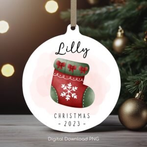 Personalized Christmas Ornament, Cute Xmas Sock PNG Instant Download, Christmas Keepsake Sublimation Template, PNG Wrap Transfers Design.