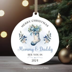 Mommy and Daddy Christmas Ornament PNG, Pregnancy Announcement Xmas Sublimation PNG Ornament, Instant Download, PNG Wrap Transfers Design.