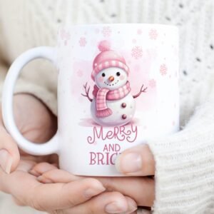 Snowman Christmas PNG Mug, Christmas Winter Mug, Xmas Merry and Bright Sublimation Mug, Transfer Mug Press, Wrap Template, Instant Download.