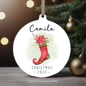 Personalized Christmas Ornament, Cute Xmas Sock PNG Instant Download, Christmas Keepsake Sublimation Template, PNG Wrap Transfers Design.