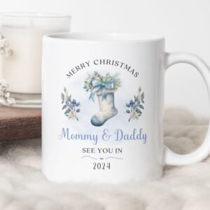 Mommy and Daddy Christmas Mug PNG, Pregnancy Announcement Xmas Sublimation Mug, Wrap Transfer Design, Mug Press Template, Instant Download.