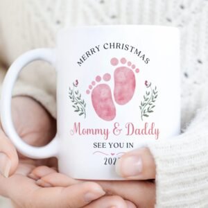 Mommy and Daddy Christmas Mug PNG, Pregnancy Announcement Xmas Sublimation Mug, Wrap Transfer Design, Mug Press Template, Instant Download.