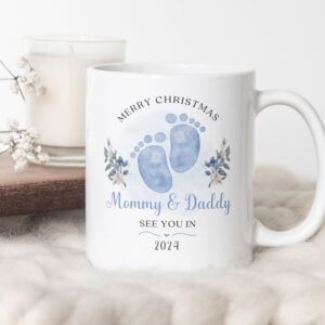 Mommy and Daddy Christmas Mug PNG, Pregnancy Announcement Xmas Sublimation Mug, Wrap Transfer Design, Mug Press Template, Instant Download.