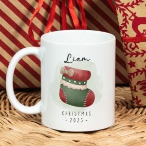 Personalized Christmas Stocking Mug PNG, Christmas Sock Mug, Christmas Sublimation Mug, Transfer Mug Press, Wrap Template, Instant Download.