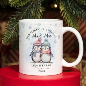 1st Christmas As Mr & Mrs PNG Mug, Personalized Xmas Wedding Mug, Couple Christmas Sublimation Mug PNG, Mug Wrap Template, Instant Download.