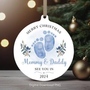 Mommy and Daddy Christmas Ornament PNG, Pregnancy Announcement Xmas Sublimation PNG Ornament, Instant Download, PNG Wrap Transfers Design.