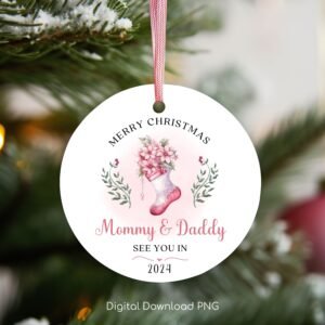 Mommy and Daddy Christmas Ornament PNG, Pregnancy Announcement Xmas Sublimation PNG Ornament, Instant Download, PNG Wrap Transfers Design.