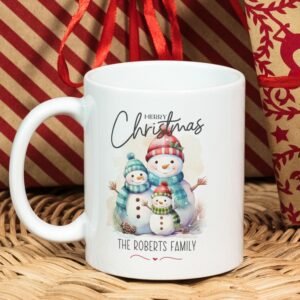 Christmas Personalized Family Mug PNG for Sublimation and Transfer. Snowman Family Merry Christmas Mug PNG, Instant Download, Wrap Mug PNG.
