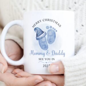 Mommy and Daddy Christmas Mug PNG, Pregnancy Announcement Xmas Sublimation Mug, Wrap Transfer Design, Mug Press Template, Instant Download.