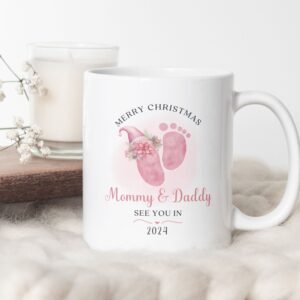 Mommy and Daddy Christmas Mug PNG, Pregnancy Announcement Xmas Sublimation Mug, Wrap Transfer Design, Mug Press Template, Instant Download.