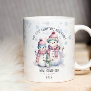 1st Xmas as a Family Personalized Mug PNG, Cute Christmas Snowman Family Sublimation Mug PNG, Instant Download, Transfer Wrap Mug PNG Design
