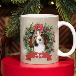 Dog Christmas Personalized Photo Mug Design, Custom Pet Xmas Photo Sublimation Template Mug PNG, Instant Download, Wrap and Transfer Mug PNG