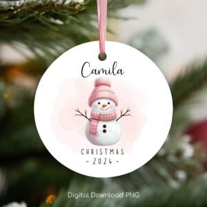 Personalized Christmas Ornament PNG, Baby Snowman PNG, Christmas Keepsake Sublimation, Christmas Round Ornament Design, Xmas Custom Bauble.