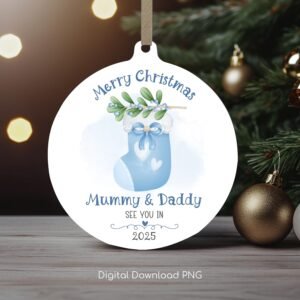 Mummy and Daddy Christmas Ornament PNG, Pregnancy Announcement PNG, Xmas Sublimation Bauble, Baby Stocking Xmas Ornament, Xmas Keepsake Wrap