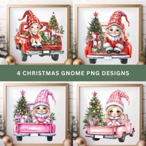 Christmas Gnome PNG Bundle, Xmas Santa Gnome PNG, Girly Christmas Sublimation, Retro Holidays Png, Christmas Tree Truck Png, Xmas Gnome Png.