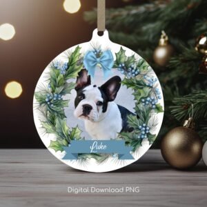 Personalized Christmas Pet Round Ornament PNG, Christmas Gift Ornament, Custom Dog Photo Christmas Sublimation Template, Instant Download.