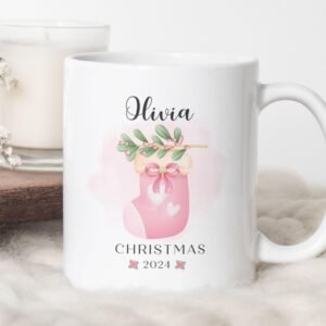 Personalized Christmas Stocking Mug PNG, Xmas Custom Name PNG Mug, Christmas Sublimation Mug, Transfer Wrap Mug Template, Instant Download.