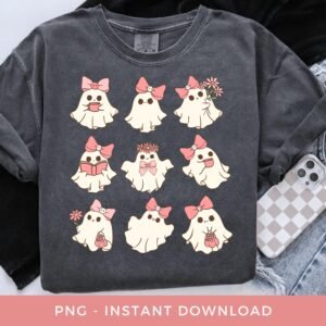 Retro Pink Ghost PNG, Cute Ghost Collage PNG, Vintage Halloween Png, Mini Ghost Png, Boujee Ghost Png, Floral Ghost PNG. Girly Ghost Png,
