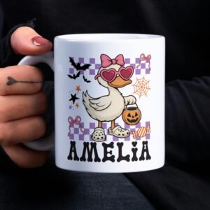 Halloween PNG Mug, Add Name Mug File for Sublimation, Halloween Goose Mug Wrap, Custom Kids Mug Transfers 11oz & 15oz, Digital Download.