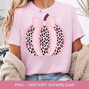 Preppy Pumpkin PNG, Pink Cheetah Pumpkin Sublimation, Retro Fall Coquette Bow DTF, Thanksgiving Clipart, Printable Autumn Lace Pumpkin.