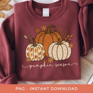 Floral Pumpkin PNG, Pumpkin Season Sublimation, Retro Fall DTF, Thanksgiving Clipart, Autumn Boho Matching Pumpkins PNG, Digital Download.