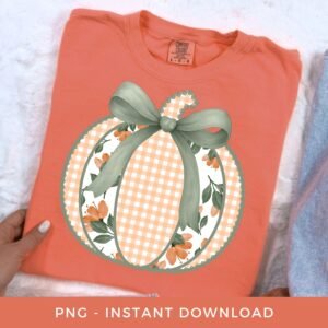 Preppy Floral Pumpkin PNG, Patchwork Pumpkin Sublimation, Retro Fall Coquette Bow DTF, Thanksgiving Clipart, Printable Autumn Lace Pumpkin.