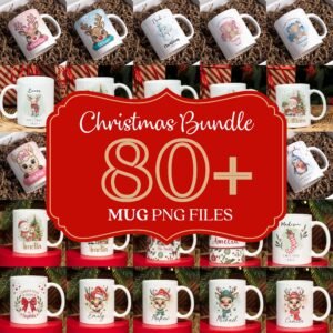 80+ Christmas PNG Mug Bundle, Christmas Sublimation Mug, Printable 11oz I 15oz Mug Designs, Custom Name Mug Wrap, Xmas PNG Mug Templates.
